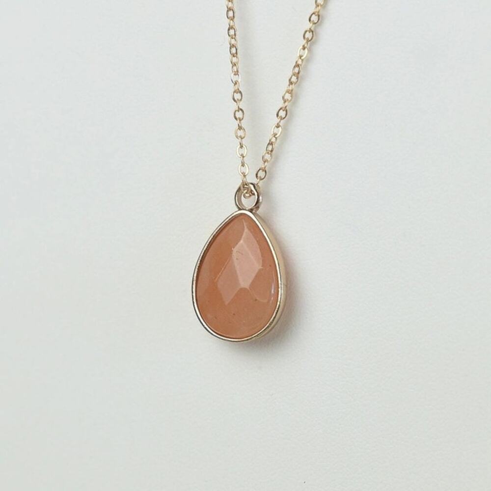 Honey Natural Agate Stone Teardrop Pendant Layering Necklace